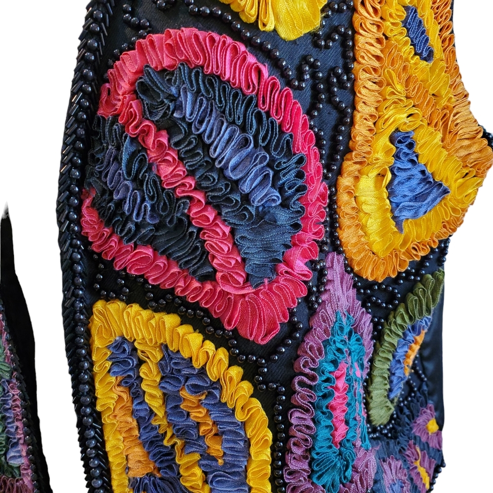 Candlelight By Jainsons Beaded Ruffled Silk Vest Size S Vintage